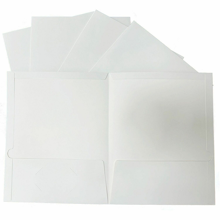 Business Source Letter Pocket Folder 8 1/2" x 11" - 100 Sheets Capacity - 2 Internal Pocket - White - Laminated, Durable, Die-cut - 25 / Box (BSN44424)