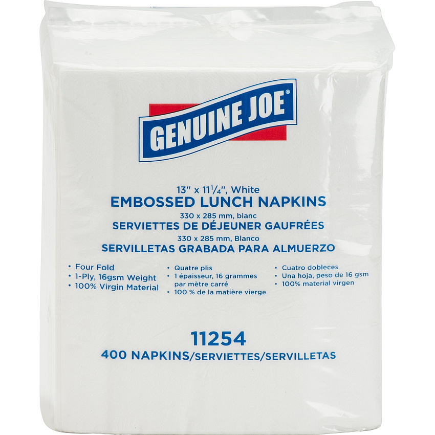Genuine Joe Lunch Napkins 1 Ply - Quarter-fold - 13" Width x 11.25" Length - White - 400 / Pack (GJO11254)