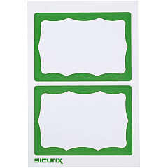 SICURIX Green Border Adhesive Badges 2 Per Sheet 100 Pack White 3 1/2" Width x 2 1/4" Length - Removable Adhesive - Inkjet, Laser - White - Green Border - 2 / Sheet - 100 / Box (67646)