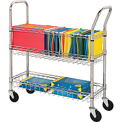 Lorell Mobile Wire Mail Cart 99.21 lb Load Capacity - 4 Casters - 4" Caster Size - Steel - 34.25" Width x 12.50" Depth x 40" Height - Chrome - 1 Each (LLR84857) Lorell Mobile Wire Mail Cart 99.21 lb Load Capacity - 4 Casters - 4" Caster Size - Steel - 34.25" Width x 12.50" Depth x 40" Height - Chrome - 1 Each (LLR84857)