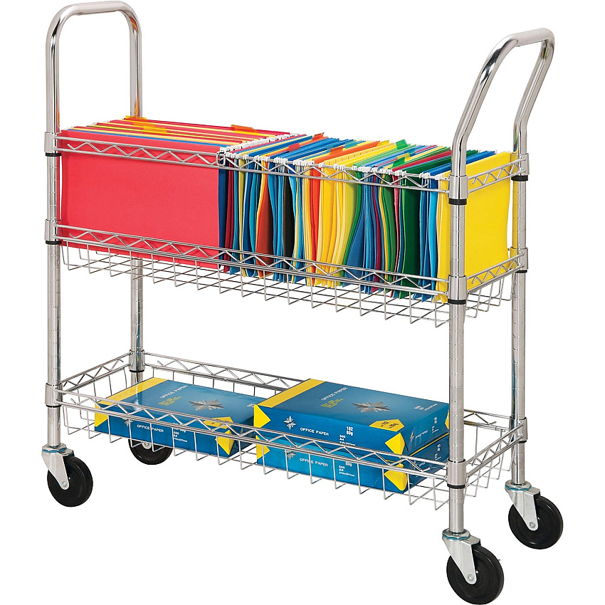 Lorell Mobile Wire Mail Cart 99.21 lb Load Capacity - 4 Casters - 4" Caster Size - Steel - 34.25" Width x 12.50" Depth x 40" Height - Chrome - 1 Each (LLR84857)