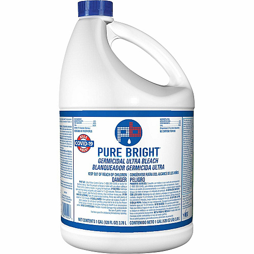 KIK Custom Pure Bright Germicidal Ultra Bleach For Industry, Kitchen, Bathroom, Work Surface, Hospital, Restaurant, Nursing Home, School, Hotel, Bedroom, Restroom - Concentrate - 128 fl oz (4 quart) - Kill Germs, Phosphate-free - White - 1 Each (8635042)