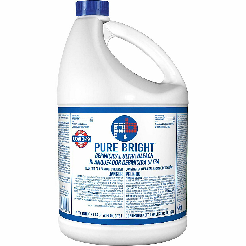 KIK Custom Pure Bright Germicidal Ultra Bleach For Industry, Kitchen, Bathroom, Work Surface, Hospital, Restaurant, Nursing Home, School, Hotel, Bedroom, Restroom - Concentrate - 128 fl oz (4 quart) - Kill Germs, Phosphate-free - White - 1 Each (8635042)