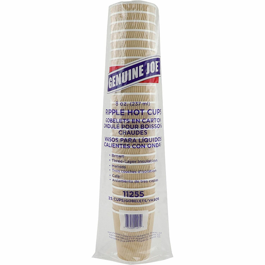 Genuine Joe 8 oz Rippled Hot Cups 8 fl oz - Brown - Hot Drink, Beverage - 25/Pack - 4 / Carton (GJO11255CT)
