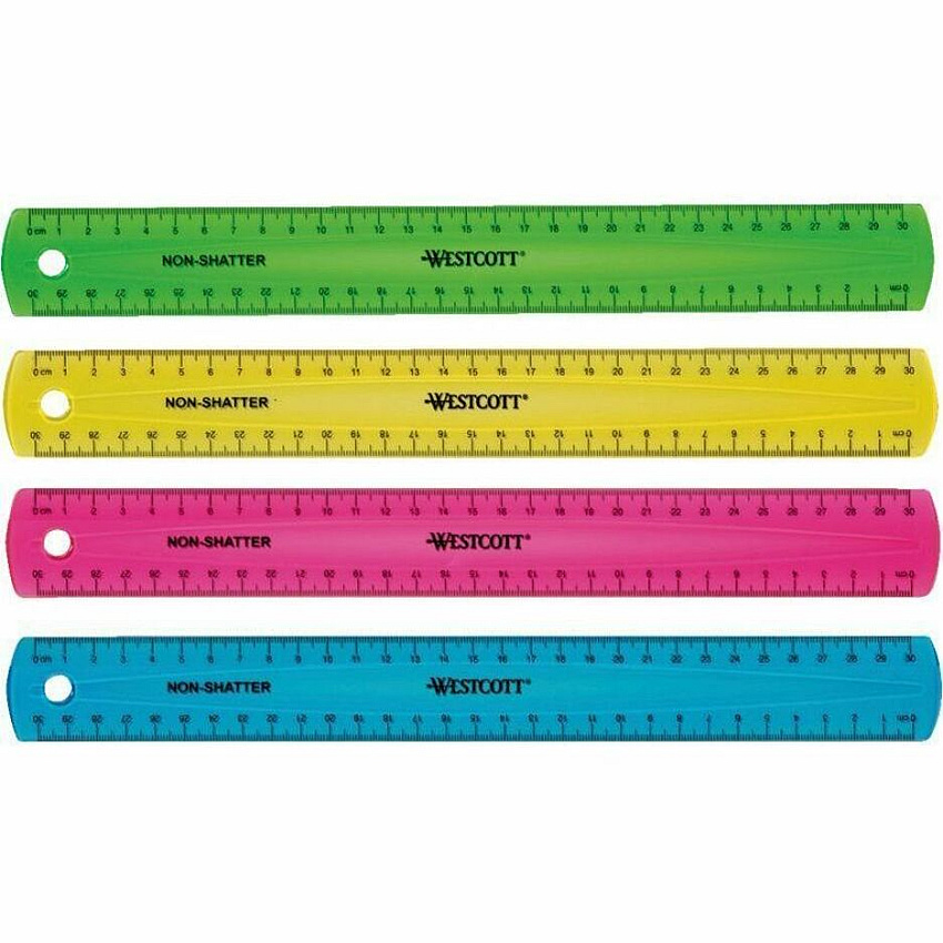 Westcott Shatterproof Ruler 11.8" Length - 1/16 Graduations - Metric Measuring System - Translucent Assorted - 1 Each (14381)