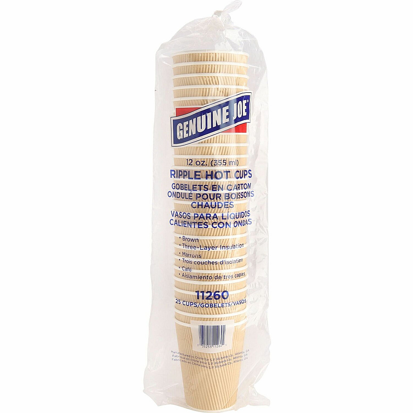 Genuine Joe 12 oz Rippled Hot Cups 12 fl oz - Brown - Beverage, Hot Drink - 25 / Pack (GJO11260)