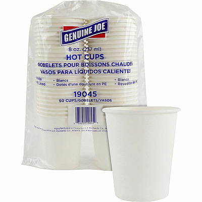 Genuine Joe 8 oz Disposable Hot Cups 8 fl oz - White - Polyurethane - Beverage, Hot Drink - 50 / Pack (GJO19045)