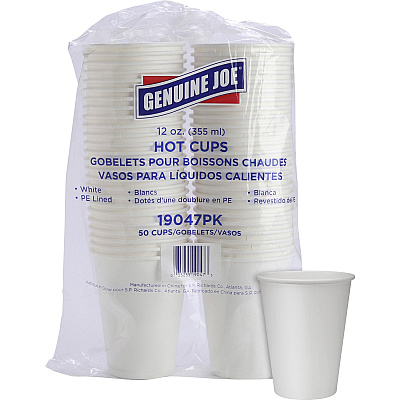 Genuine Joe 12 oz Disposable Hot Cups 12 fl oz - White - Polyurethane - Beverage, Hot Drink - 50 / Pack (GJO19047)