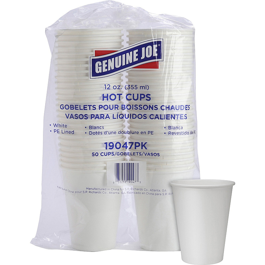 Genuine Joe 12 oz Disposable Hot Cups 12 fl oz - White - Polyurethane - Beverage, Hot Drink - 50 / Pack (GJO19047)