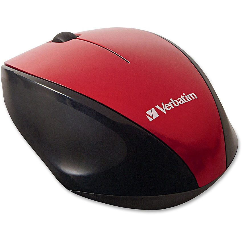Verbatim Wireless Multi-trac LED Optical Mouse Blue Optical - Wireless - Radio Frequency - 2.40 GHz - Red - USB 2.0 - Scroll Wheel - 3 Button(s) - 1 x AA Battery Supported - 1 Each (97995)