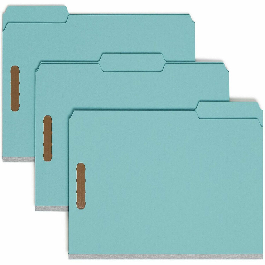 Smead 1/3 Tab Cut Letter Recycled Fastener Folder 8 1/2" x 11" - 3" Expansion - 2 x 2K Fastener - Assorted Tab Position - 1 Plys - Pressboard - Blue - Eco-friendly, Heavy Duty, Dye-free - 100% Recycled - 25 / Box (15002)
