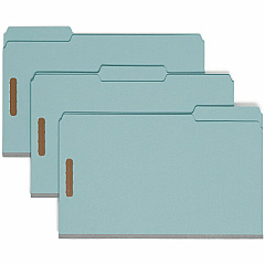 Smead 1/3 Tab Cut Legal Recycled Fastener Folder 9 1/2" x 14 5/8" - 2" Expansion - 2 x 2K Fastener - Folder - Assorted Tab Position - 1 Plys - Pressboard - Blue - Eco-friendly, Heavy Duty, Dye-free - 100% Recycled - 25 / Box (20001)