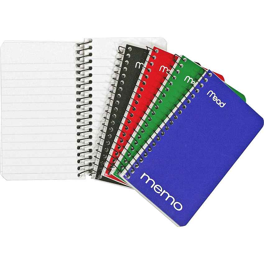 Mead Wirebound Memo Notebook 60 Sheets - Wire Bound - 15 lb Basis Weight - 3" x 5" Sheet Size - White Paper - Black Binding - Assorted Cardboard, Nylon Cover - Stiff-back - 1 Each (45534)