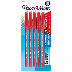 Paper Mate Erasermate Medium Pen Point - Erasable - Red Ink - 5 (3173558PP)