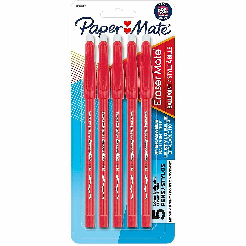 Paper Mate Erasermate Medium Pen Point - Erasable - Red Ink - 5 (3173558PP)