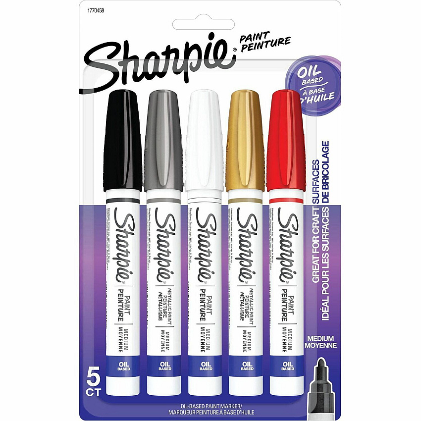 Sharpie Oil-Based Paint Marker - Medium Point Assorted Ink - Oil Based - 5 / Pack (1770458)