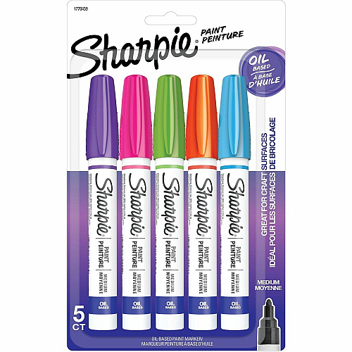 Sharpie Oil-Based Paint Marker - Medium Point Aqua, Orange, Lime Green, Pink, Purple Ink - Oil Based - 5 / Pack (1770459)