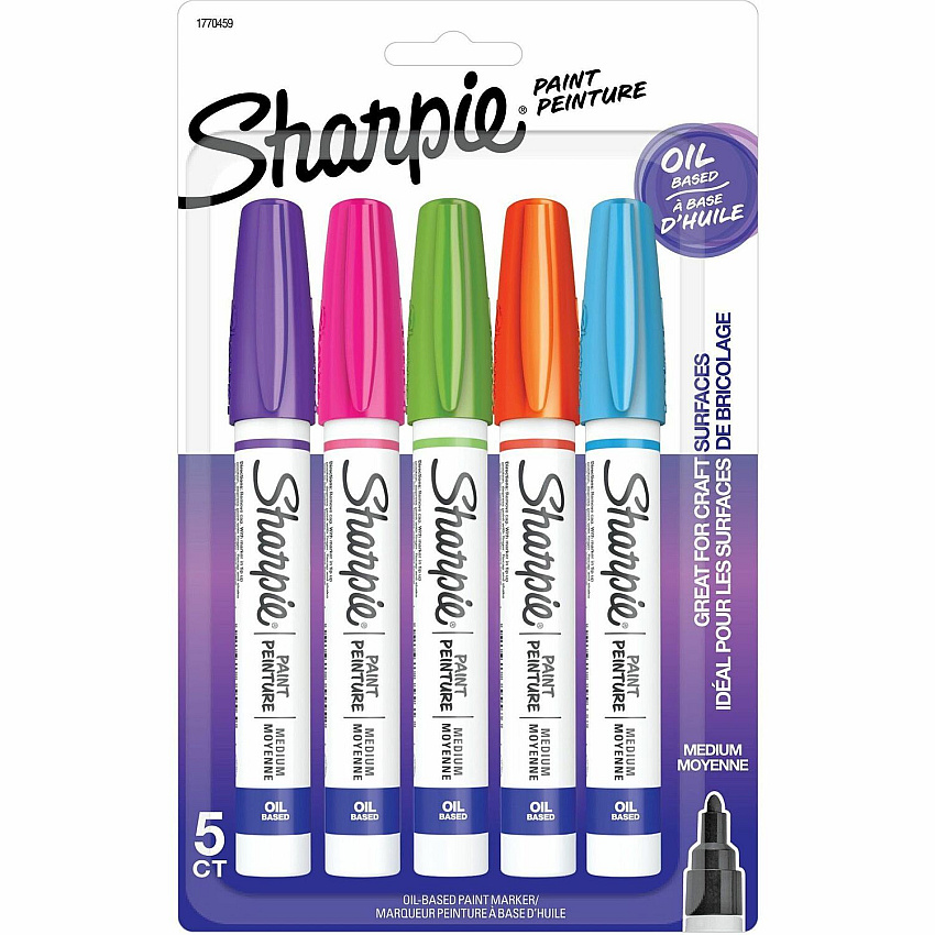Sharpie Oil-Based Paint Marker - Medium Point Aqua, Orange, Lime Green, Pink, Purple Ink - Oil Based - 5 / Pack (1770459)