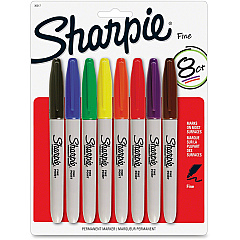 Sharpie Fine Point Permanent Marker Assorted Ink - Alcohol Based - 8 / Pack (30217PP)