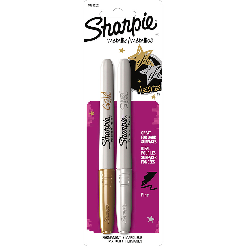 Sharpie Metallic Fine Point Permanent Marker Gold, Silver Ink - Alcohol Based - 2 / Set (1829202)
