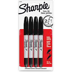 Sharpie Twin Tip Permanent Markers Black Ink - Alcohol Based - 4 / Pack (32175PP) Sharpie Twin Tip Permanent Markers Black Ink - Alcohol Based - 4 / Pack (32175PP)