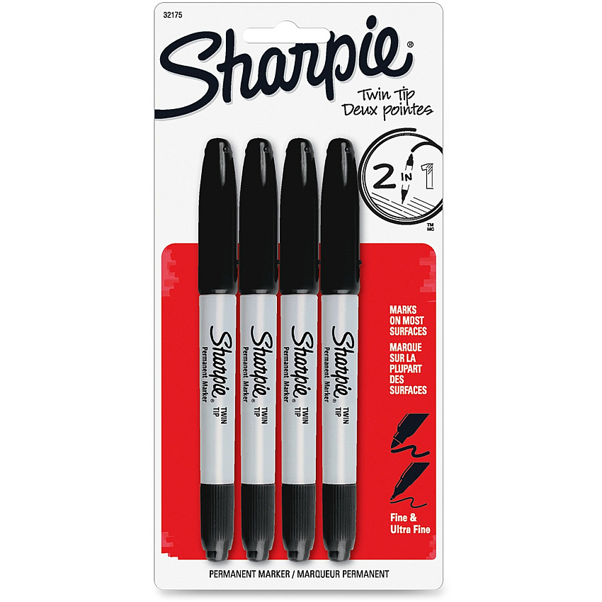 Sharpie Twin Tip Permanent Markers Black Ink - Alcohol Based - 4 / Pack (32175PP)