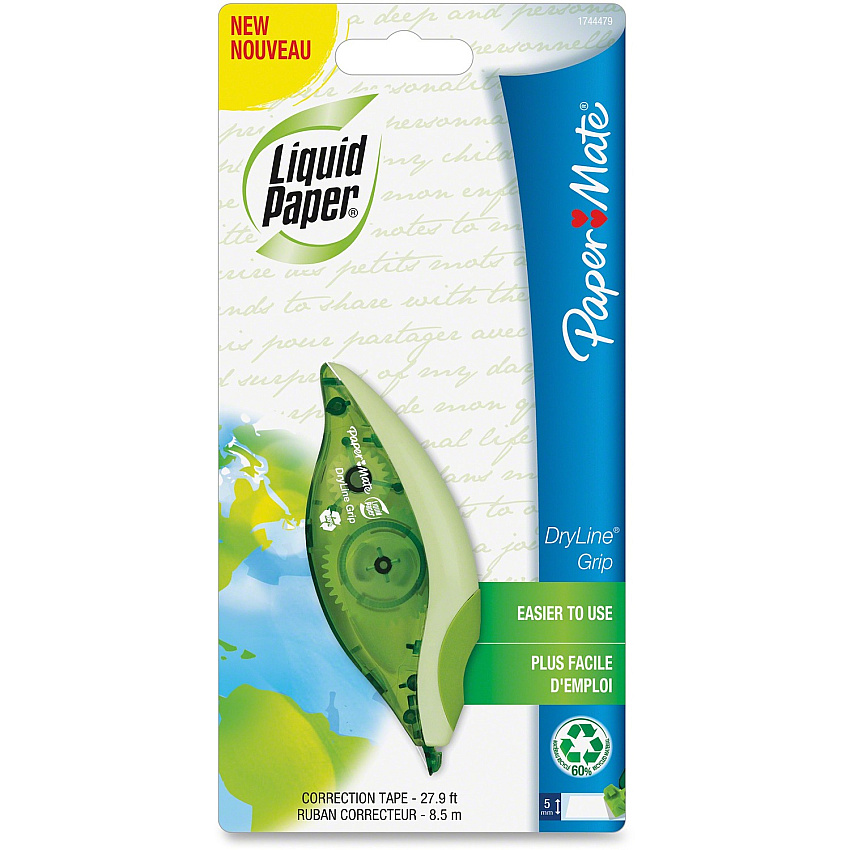 Paper Mate DryLine Grip Correction Film 0.20" Tape Width x 27.90 ft Tape Length - 1 Line(s) - Ergonomic Green Dispenser - Tear Resistant, Break Resistant, Quick Drying, Comfortable Grip - Green - 1 Each (1744479)