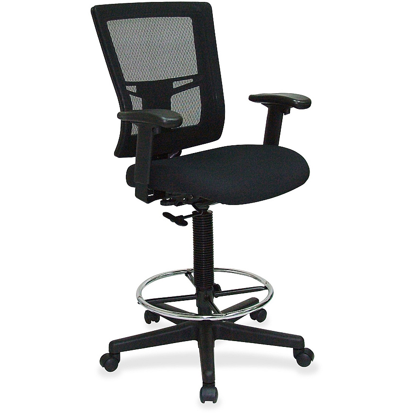 Lorell Mesh Back Drafting Stool Black Seat Color - Black Back Color - 5-star Base - Black - 1 Each (LLR43100)