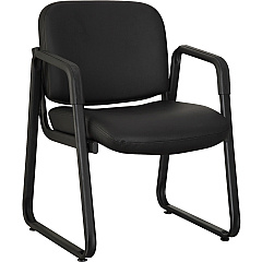 Lorell Deluxe Guest Seating Standard Guest Chair with Arms Black Seat Color - Leather, Plywood Seat Material - Black Back Color - Leather, Plywood Back Material - Metal Frame Material - Black - 1 Each (LLR84577)
