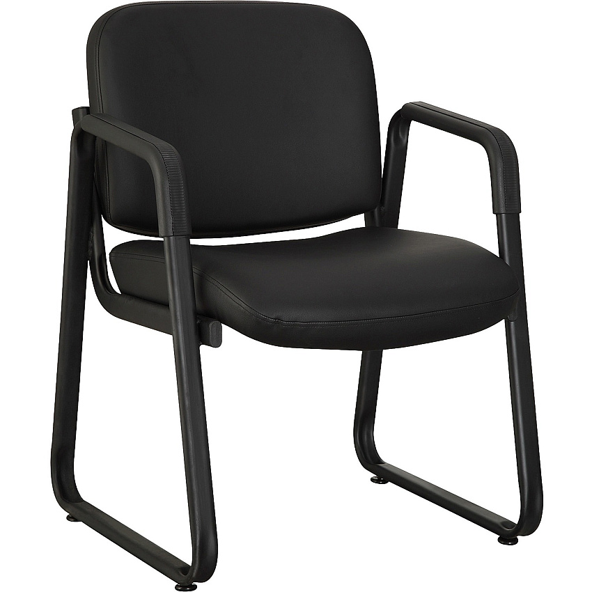 Lorell Deluxe Guest Seating Standard Guest Chair with Arms Black Seat Color - Leather, Plywood Seat Material - Black Back Color - Leather, Plywood Back Material - Metal Frame Material - Black - 1 Each (LLR84577)