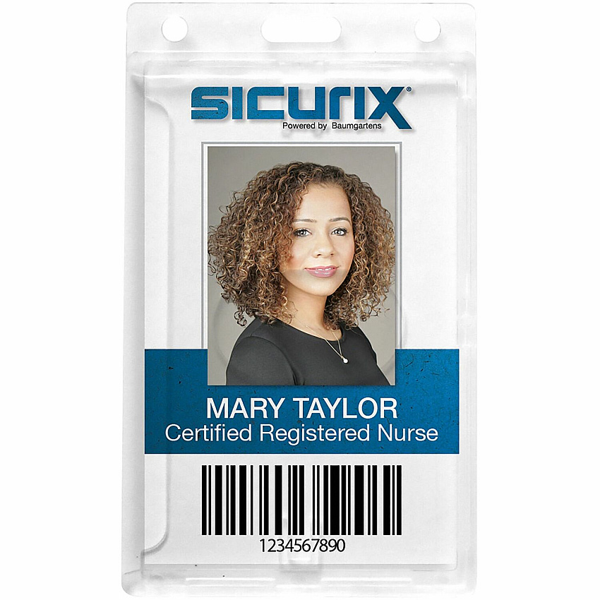 SICURIX Badge Holder Support 2.50" x 3.50" Media - Vertical - Polycarbonate - Clear - Thumb Cut - 25 / Pack (68140)