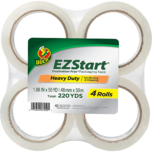 Duck Brand EZ Start Crystal Clear Packaging Tape 54.60 yd Length x 1.88" Width x 2.6 mil Thickness - 3" Core - Crystal Clear - Acrylic - UV Resistant, Tear Resistant, Age Resistant, Split Resistant - For Sealing - 4 / Pack (280068)