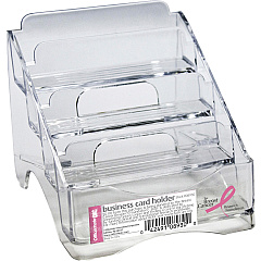 Officemate Officemate Pink Ribbon Four Tier Business Card Holder 4" Height x 3.8" Width x 4" Depth - Plastic - Clear - 1 Each (08930)
