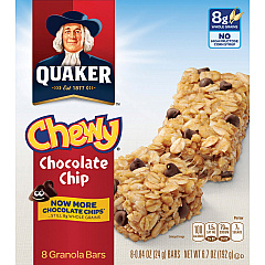 Quaker Chocolate Chip Chewy Granola Bars Individually Wrapped - Chocolate Chip - 6.70 oz - 8 / Box (31182) Quaker Chocolate Chip Chewy Granola Bars Individually Wrapped - Chocolate Chip - 6.70 oz - 8 / Box (31182)