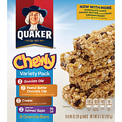 Quaker Chewy Granola Bars Variety Pack Individually Wrapped - Assorted - 6.70 oz - 8 / Box (31188) Quaker Chewy Granola Bars Variety Pack Individually Wrapped - Assorted - 6.70 oz - 8 / Box (31188)