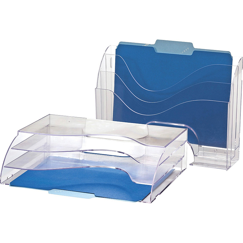 Officemate Clear Wave 2-way Desktop Organizer 3 Compartment(s) - 3 Tier(s) - 11.25" Height x 13" Width x 3.62" Depth - Desktop - Clear - Plastic - 1 Each (22904)