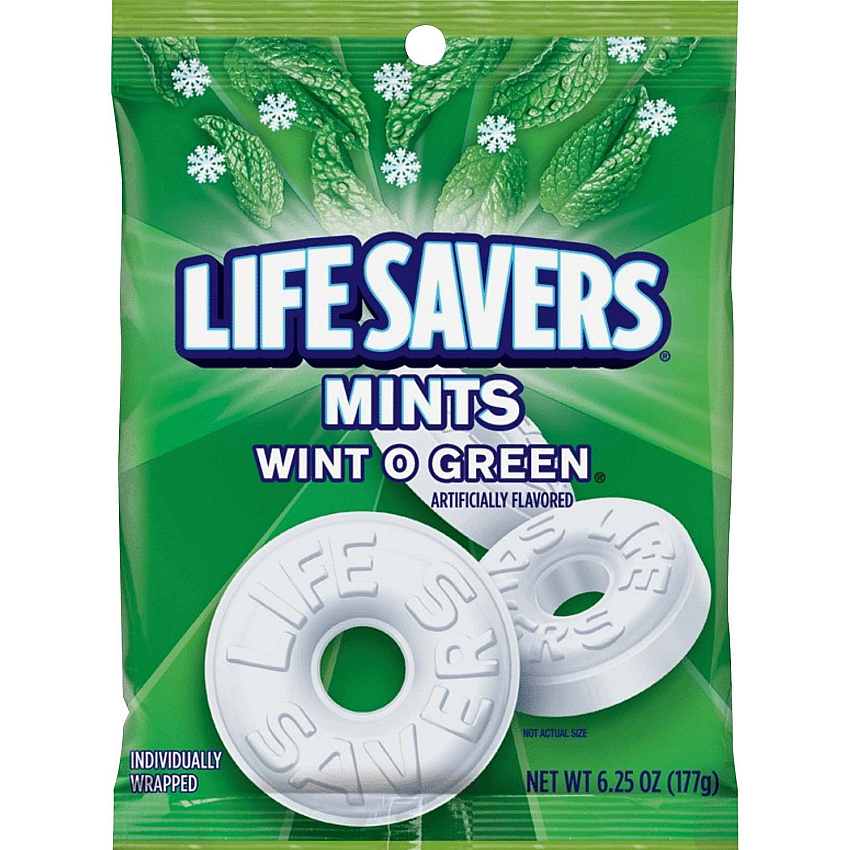 Wrigley Life Savers Mints Wint O Green Hard Candies Wintergreen - Individually Wrapped - 6.25 oz - 1 Bag (08504)