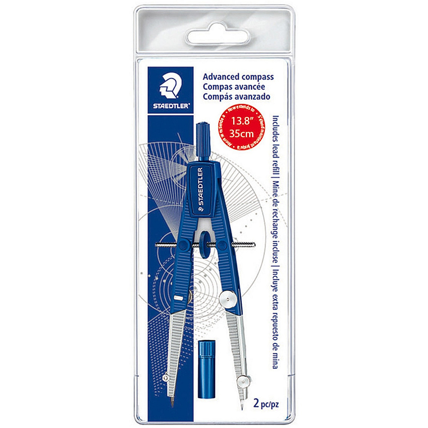 Staedtler 2-piece Advanced Student Compass 2 Piece(s) - Metal, Plastic, Nickel - Blue, Silver - 1 Each (550WP01)