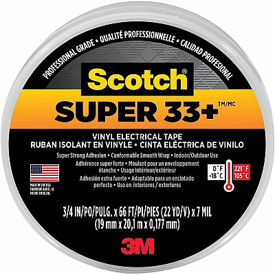 Scotch Super 33 Plus Vinyl Electrical Tape 22 yd Length x 0.75" Width - Black - Rubber - Vinyl Backing - Flame Resistant, Temperature Resistant, Weather Resistant, Abrasion Resistant, Moisture Resistant, Alkali Resistant, Acid Resistant, Corros (6132BA10)