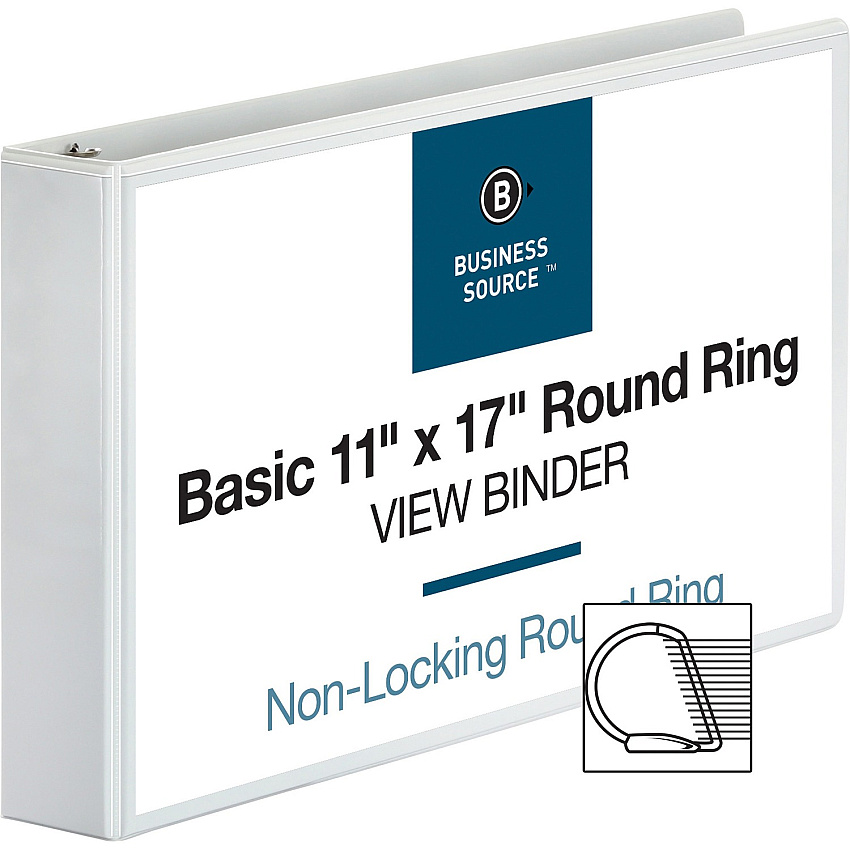 Business Source Tabloid-size Round Ring Reference Binder 2" Binder Capacity - Tabloid - 11" x 17" Sheet Size - Fastener: Round Ring - White - Recycled - Durable, Clear Overlay - 1 Each (BSN45101)