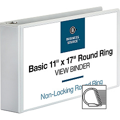 Business Source Tabloid-size Round Ring Reference Binder 3" Binder Capacity - Tabloid - 11" x 17" Sheet Size - Fastener: Round Ring - White - Durable, Clear Overlay - 1 Each (BSN45102) Business Source Tabloid-size Round Ring Reference Binder 3" Binder Capacity - Tabloid - 11" x 17" Sheet Size - Fastener: Round Ring - White - Durable, Clear Overlay - 1 Each (BSN45102)