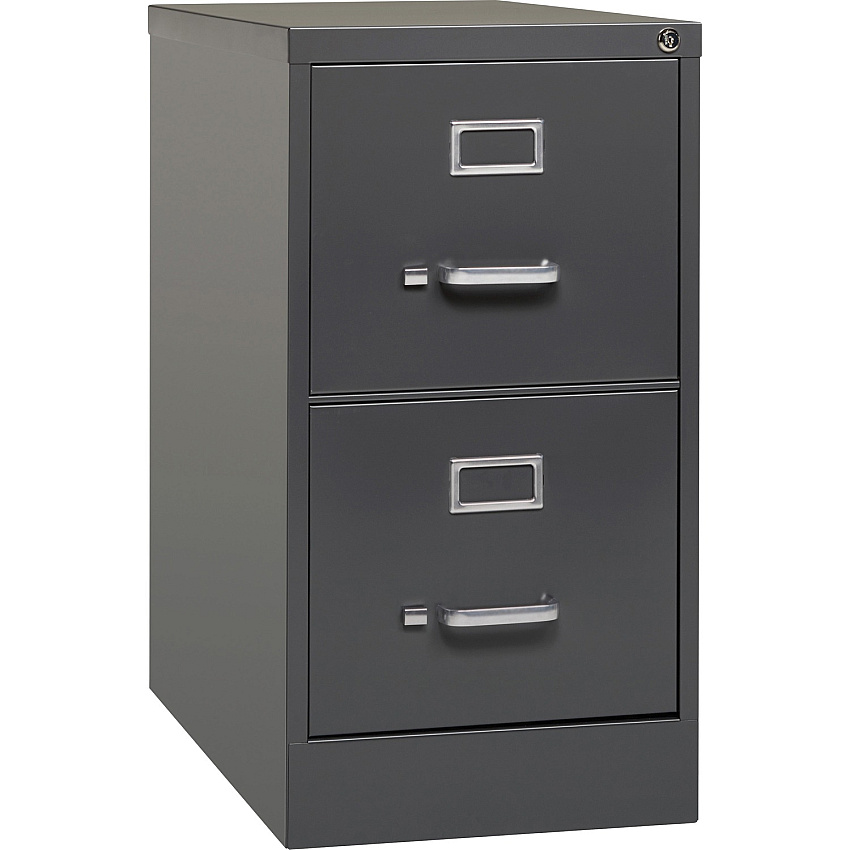 Lorell Fortress Series 26-1/2" Commercial-Grade Vertical File Cabinet 15" Width x 26.5" Depth x 28.4" Height - 2 x Drawer(s) for File - Letter - Vertical - Drawer Extension, Security Lock, Label Holder, Pull Handle - Charcoal - Steel - Recycled (LLR66911)