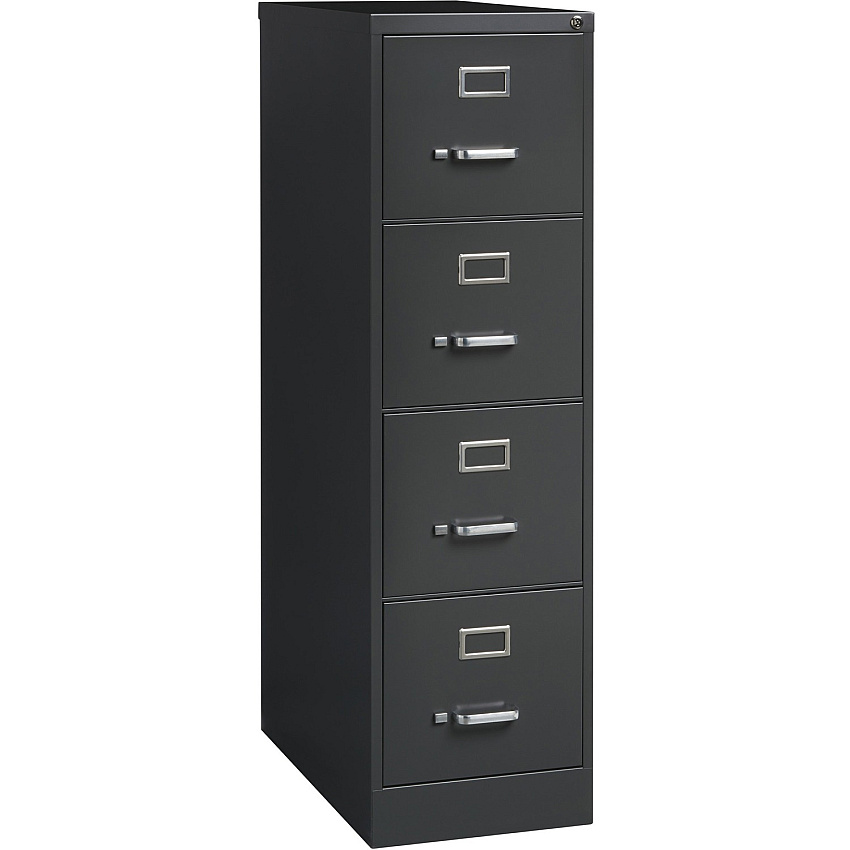 Lorell Fortress Series 26-1/2" Commercial-Grade Vertical File Cabinet 15" Width x 26.5" Depth x 52" Height - 4 x Drawer(s) for File - Letter - Vertical - Drawer Extension, Security Lock, Label Holder, Pull Handle - Charcoal - Steel - Recycled - (LLR66912)