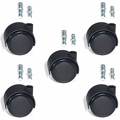 Lorell Premium Soft Dual-Wheel Casters Set 2.50" Diameter - Nylon, Metal - Black - 5 / Set (LLR33446)