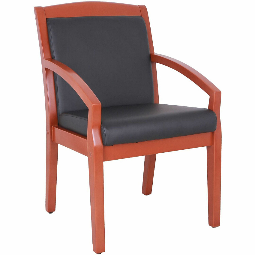Lorell Sloping Arms Wood Frame Guest Chair Black Seat Color - Bonded Leather Seat Material - Black Back Color - Bonded Leather Back Material - Cherry Frame Color - Wood Frame Material - Four-legged Base - 1 Each (LLR20014)