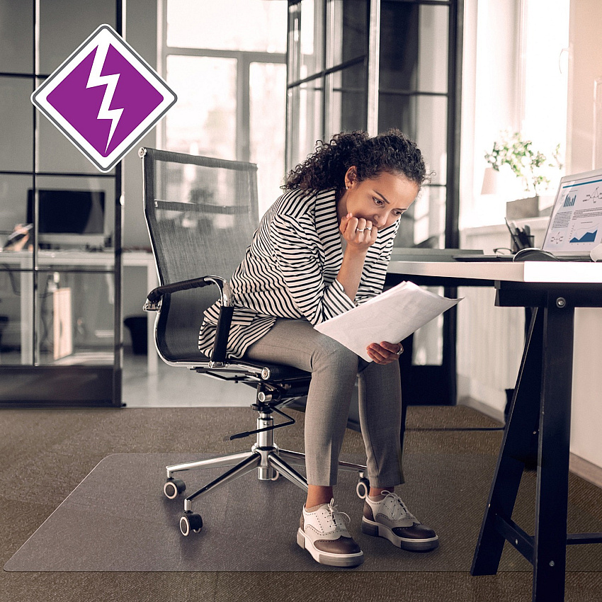 Floortex Computex&reg; Anti-Static Standard Pile Carpet PVC Rectangular Chair Mat Carpet, Electrical Equipment, Home, Office - 60" Length x 48" Width x 0.110" Depth x 0.110" Thickness - Rectangular - Polyvinyl Chloride (PVC), Vinyl - Clear - 1 (3115226EV)