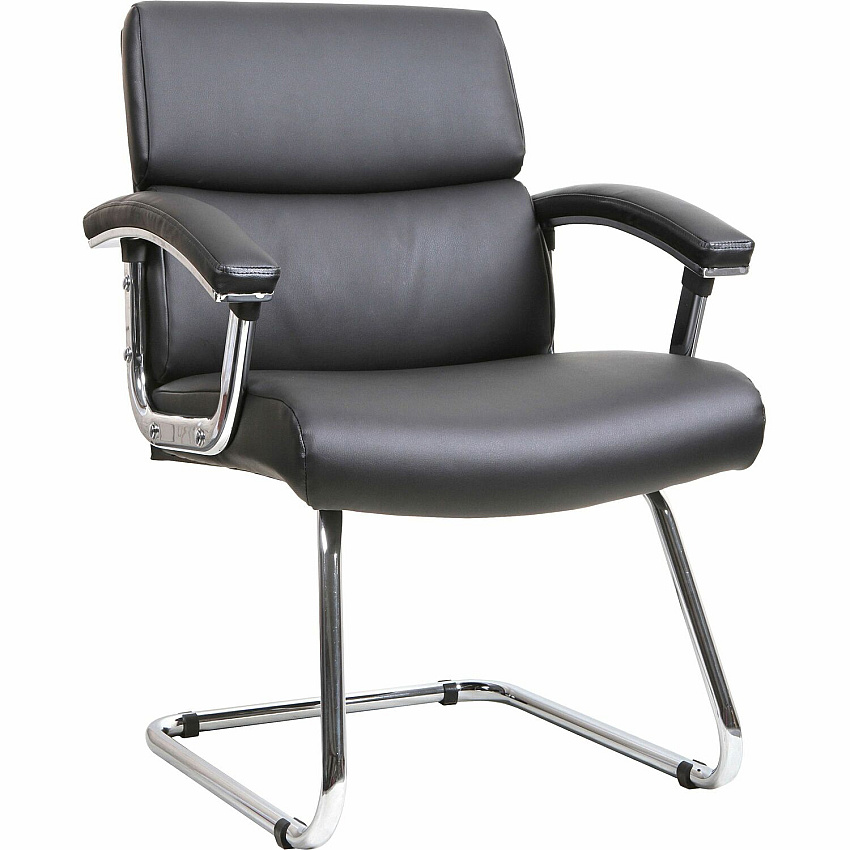 Lorell Vuelo Modern Bonded-Leather Office Chairs Black Seat Color - Bonded Leather Seat Material - Black Back Color - Sled Base - Black - Leather - 1 Each (LLR20019)