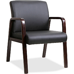 Lorell Upholstered Guest Chair Black Seat Color - Bonded Leather Seat Material - Black Back Color - Bonded Leather Back Material - Espresso Frame Color - Solid Wood Frame Material - Four-legged Base - Armrest - 1 Each (LLR40201)