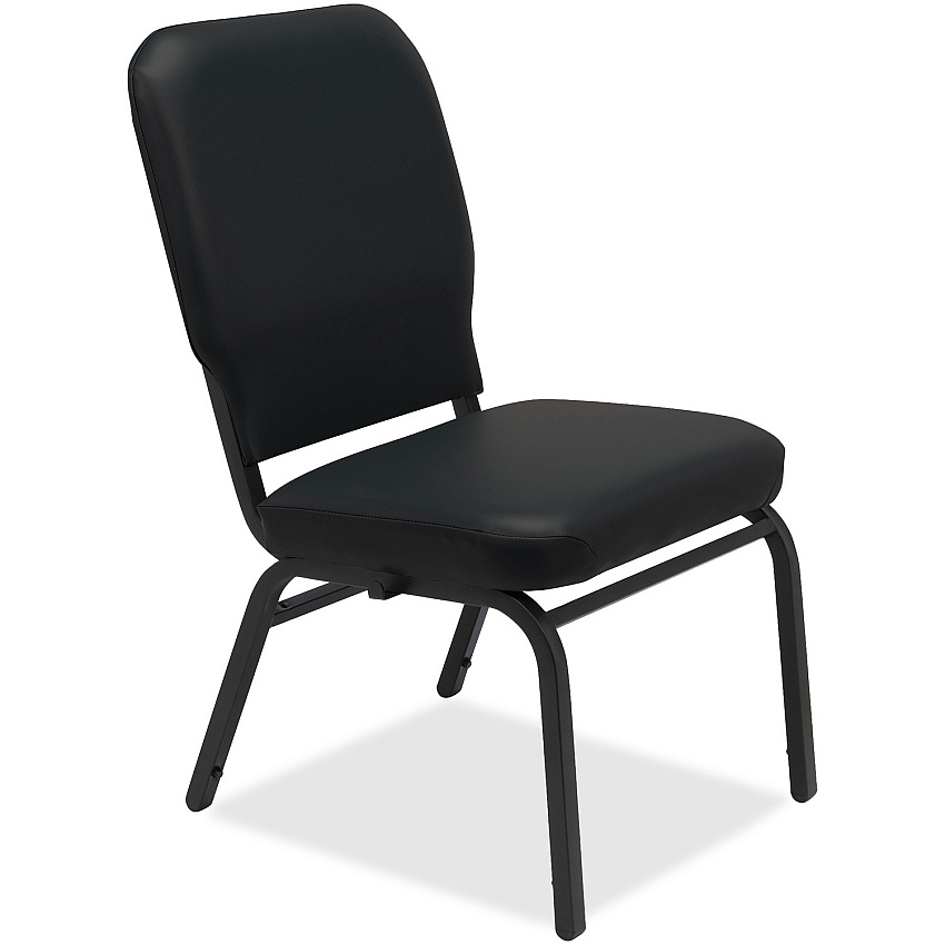 Lorell Oversize Stack Chairs with No Arms Black Seat Color - Vinyl Seat Material - Black Back Color - Vinyl Back Material - Steel Frame Material - Four-legged Base - 2 / Carton (LLR59596)