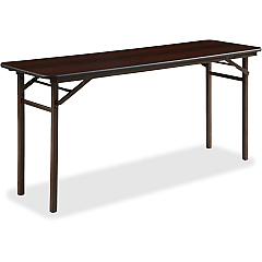 Lorell Economy Folding Banquet Table Mahogany Rectangle Top - 60" Table Top Width x 18" Table Top Depth x 0.62" Table Top Thickness - 29" Height - Presentation, Food - Melamine Top Material - Steel Frame Material - 1 Each (LLR60725)